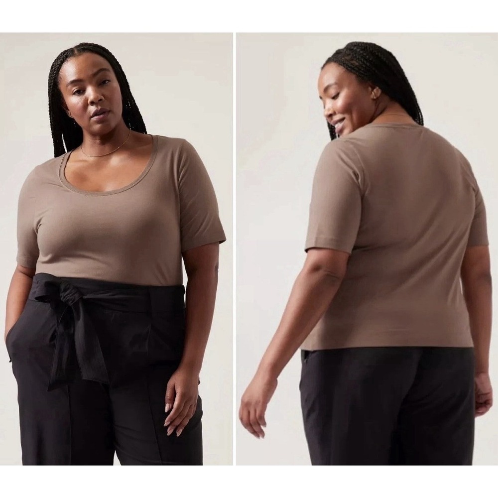 ATHLETA Outbound Scoop Tee Rustic Beige 3X NWT Retail $69 Closet Staple Minimal